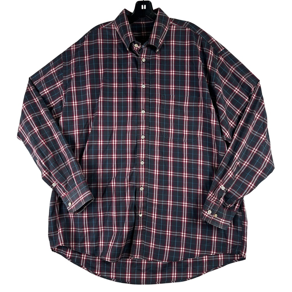 Burberry London Plaid Button Down Shirt Mens XL Grey Red Classic Luxury Made USA